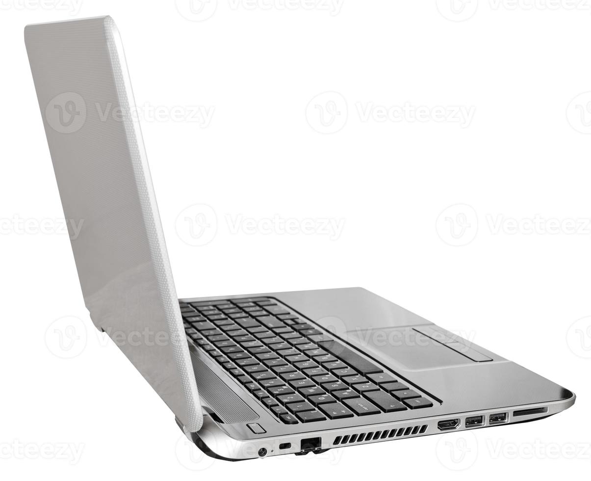 side view of open laptop isolated on white 11852613 Stock Photo at Vecteezy
