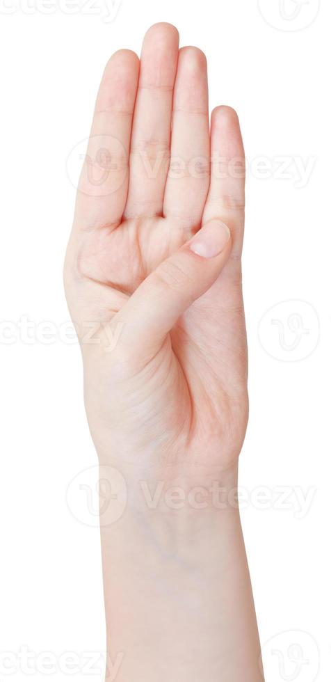 finger counting four - hand gesture photo