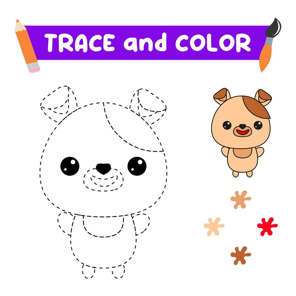 Traza y colorea el animal. una hoja de entrenamiento para niños en edad preescolar.tareas educativas para niños.libro para colorear de perros vector