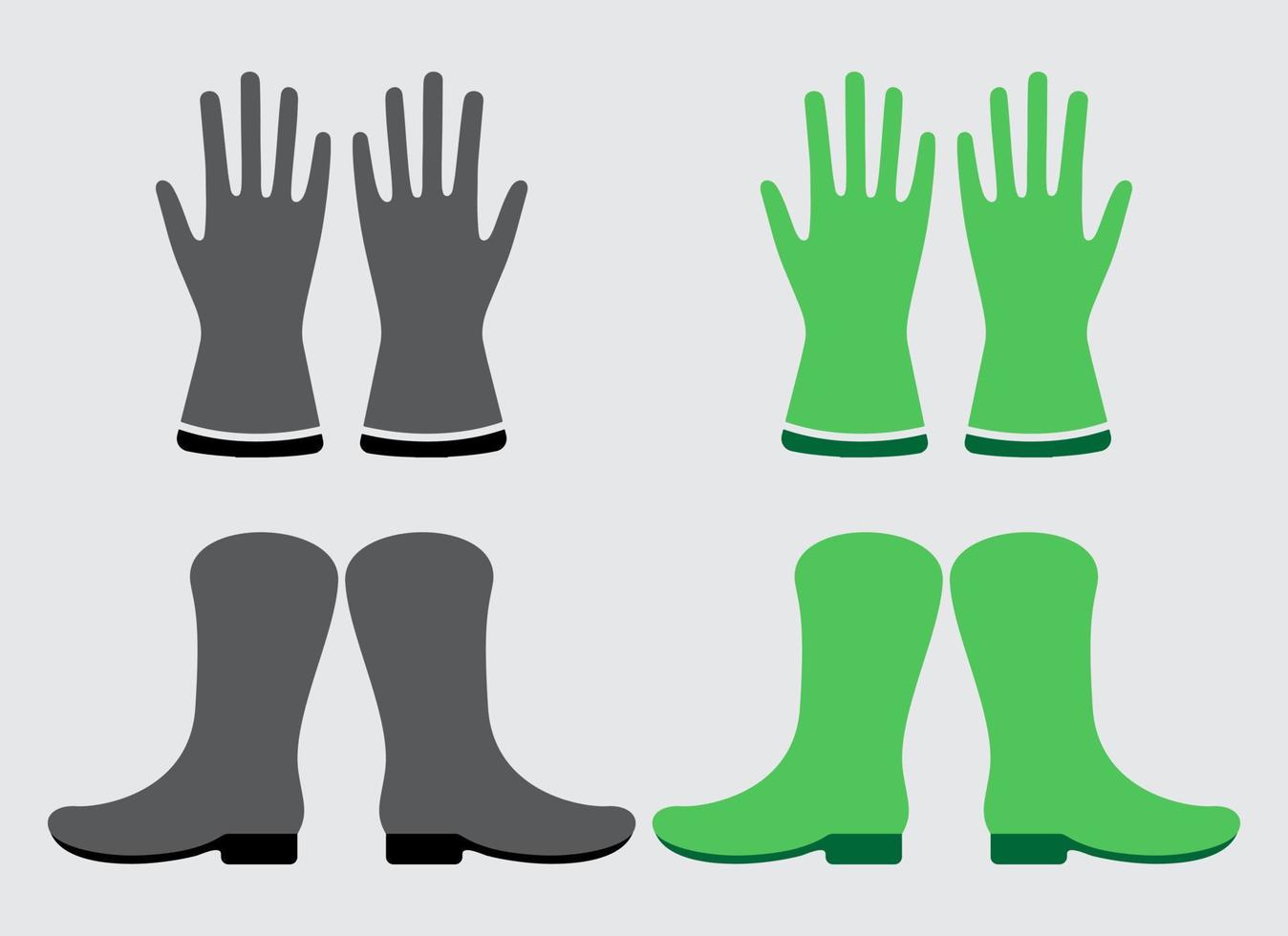 Collection of boots and gloves suitable for gardening vector