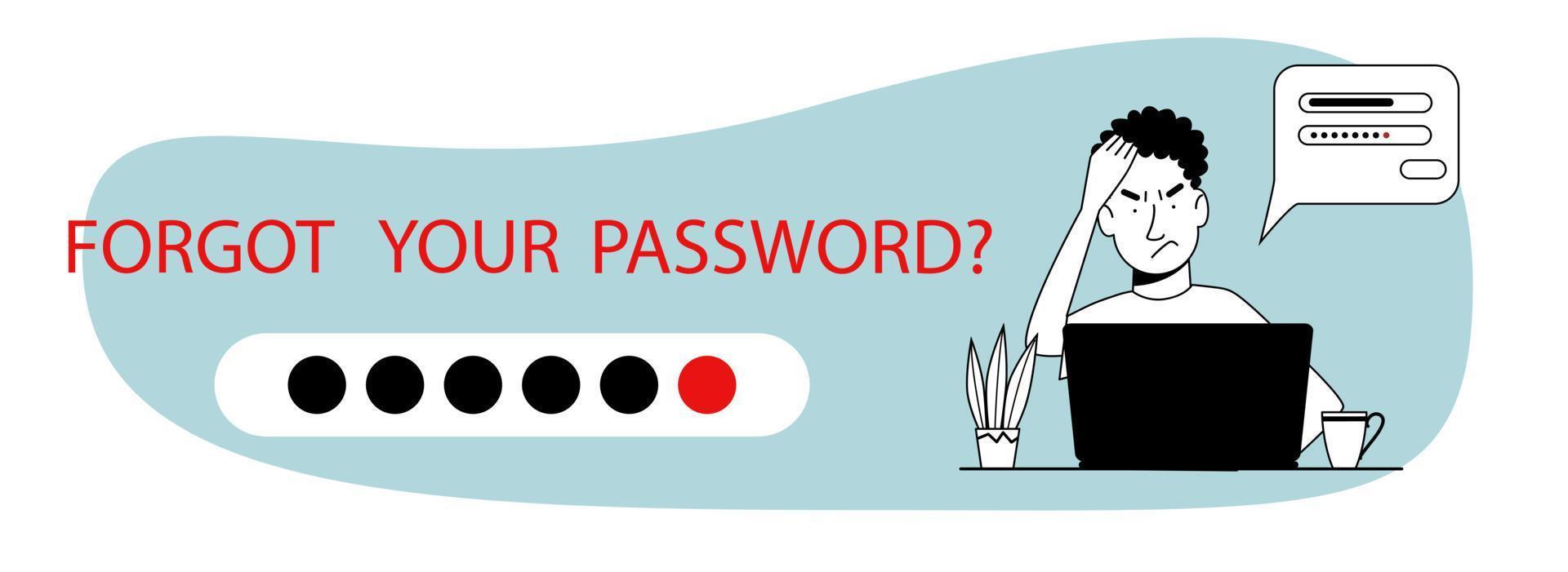 The man forgot her personal details. web splash concept with forgotten password vector