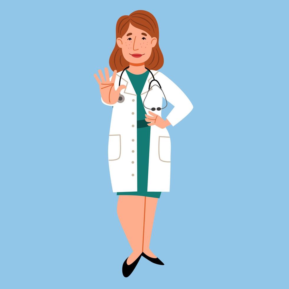 The character of a full-length European female doctor. vector