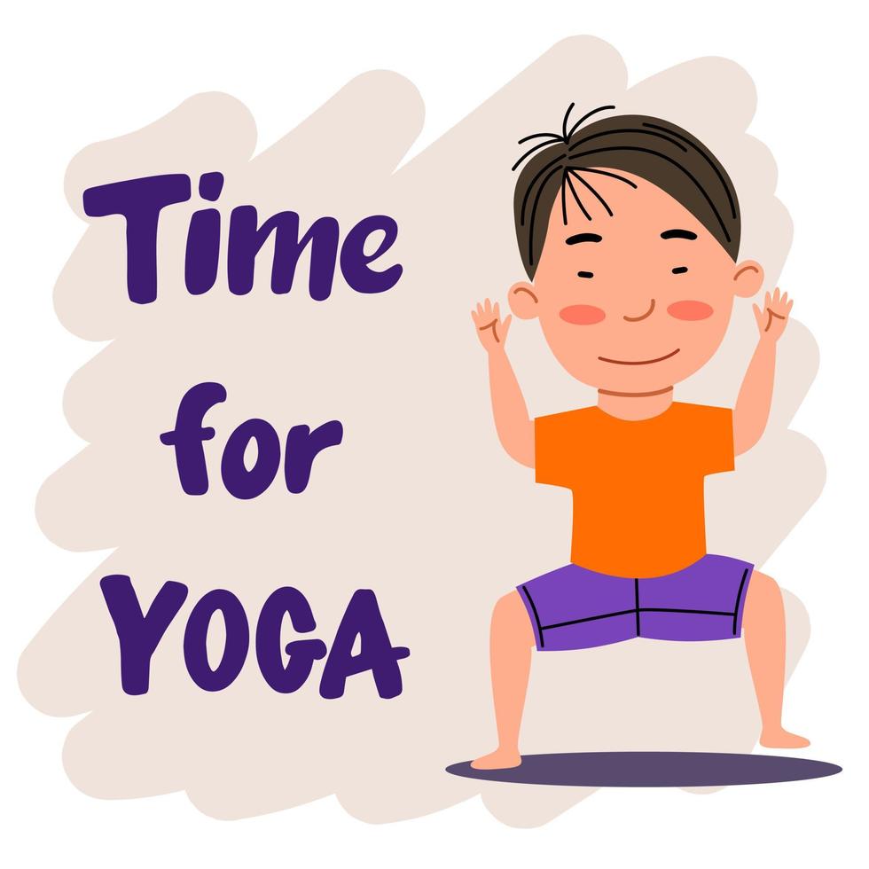 An Asian boy is standing on two hands, holding a balance. vector