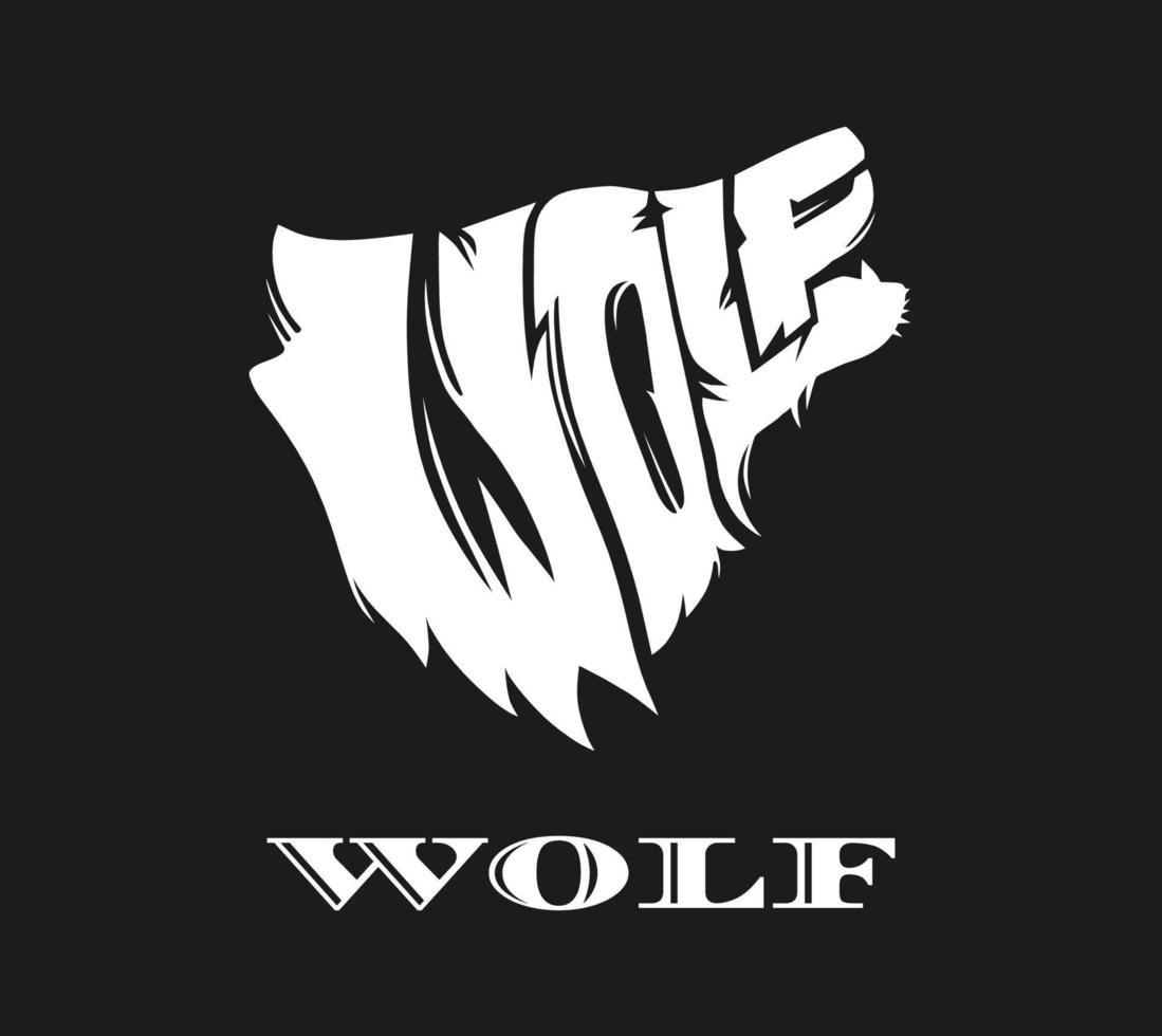 Wolf logo concept. The writing that forms the wolf's head on black background vector