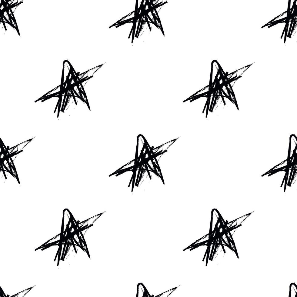 Doodle cosmic seamless pattern in childish style. Hand drawn abstract space stars. Black and white. vector