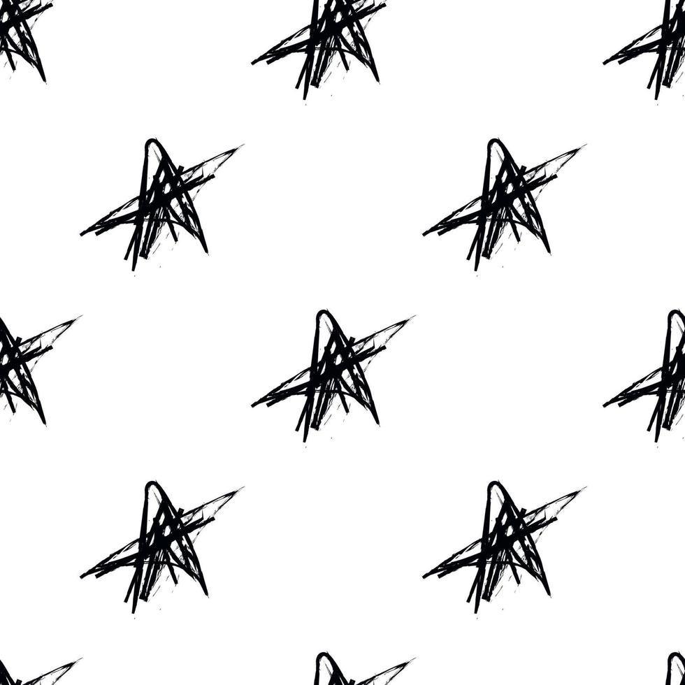 Doodle cosmic seamless pattern in childish style. Hand drawn abstract space stars. Black and white. vector