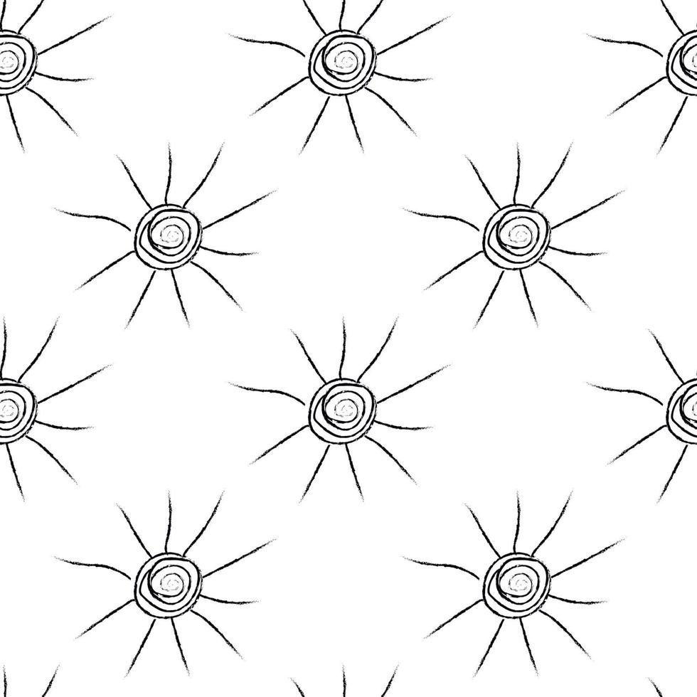 Doodle cosmic seamless pattern in childish style. Hand drawn abstract sun. Black and white. vector