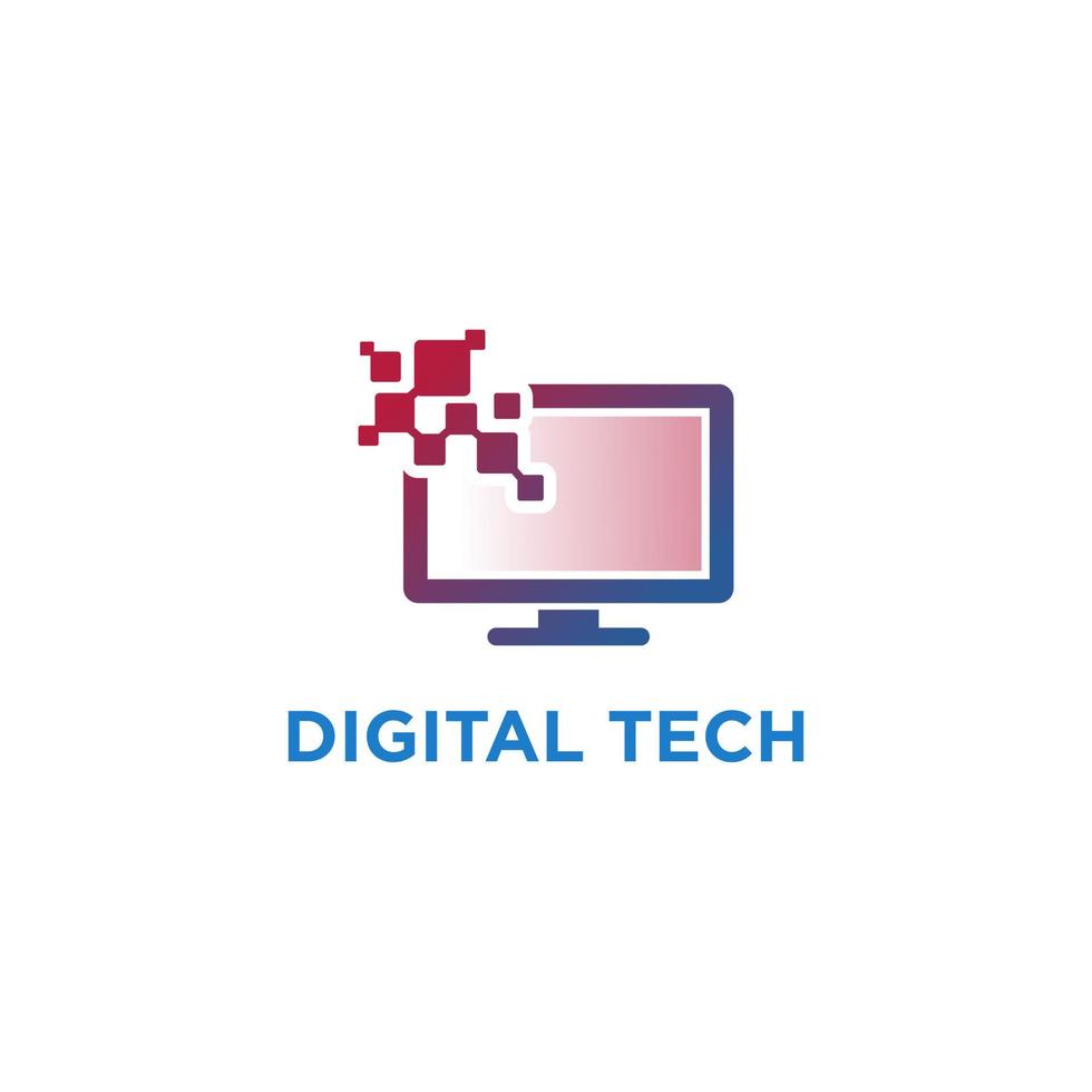 Digital PC Pixel Computer Logo Design Stock Vector