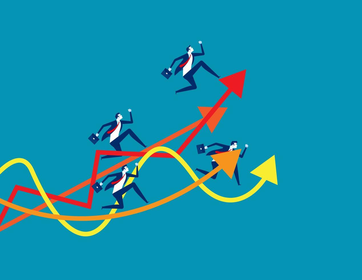 equipo de negocios corriendo hasta el gráfico. concepto de negocio exitoso vector ilustración, crecimiento, desarrollo