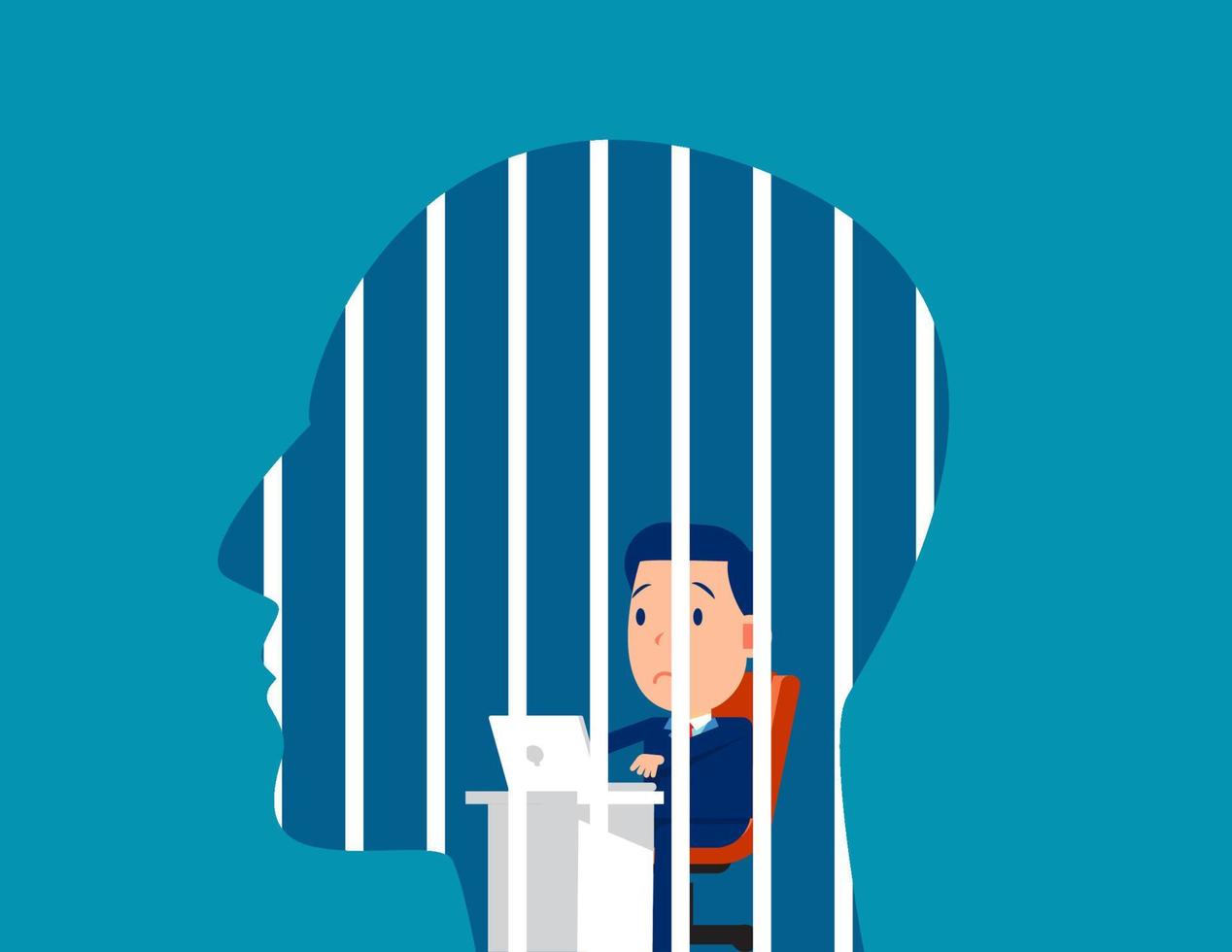 Businessman locked in the head. Freedom concept, Flat business cartoon vector design