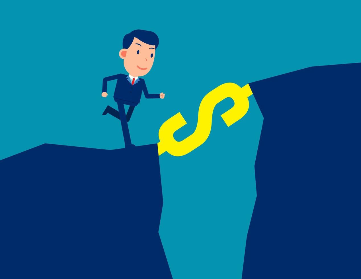 Man in office clothes running up the stairs made of dollar sign. Finance cial career ladder concept. Flat cartoon vector illustration design
