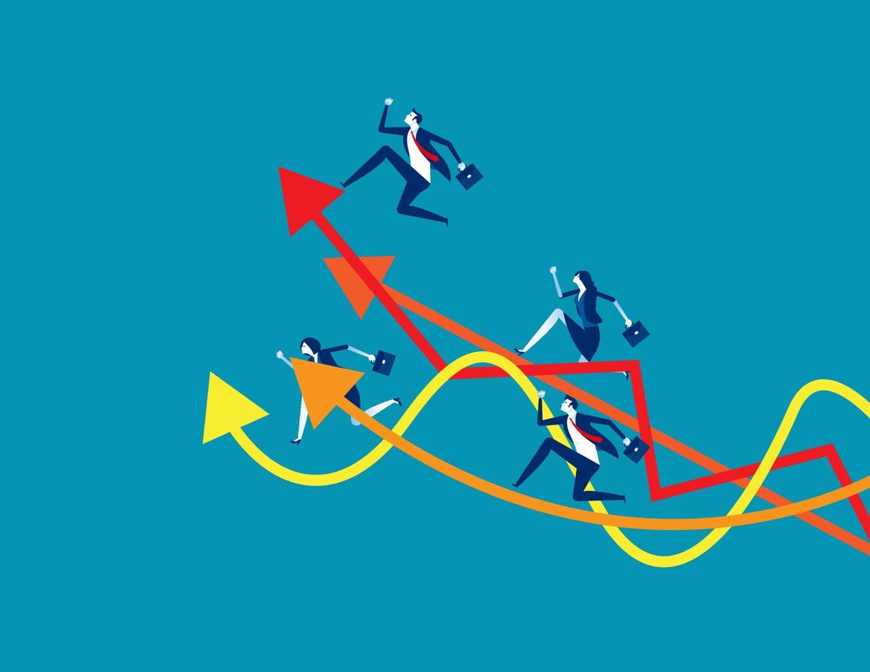 equipo de negocios corriendo hasta el gráfico. concepto de negocio exitoso vector ilustración, crecimiento, desarrollo