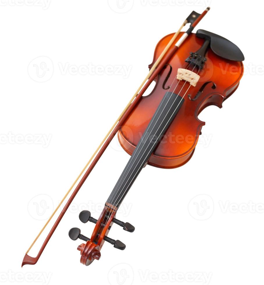 typical wooden fiddle with transitional bow photo