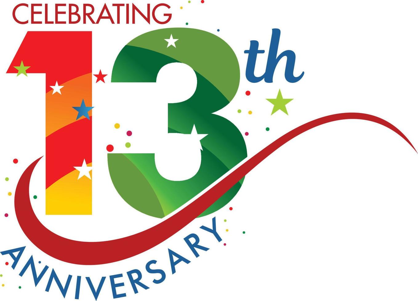 Logotipo de aniversario de 13 años, emblemas de aniversario 13 en diseño de plantilla de concepto de aniversario vector
