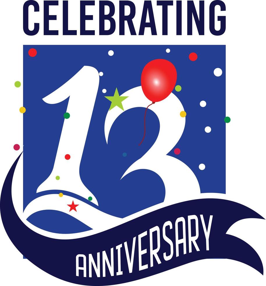 13 Years Anniversary logo, anniversary emblems 13 in anniversary concept template design vector