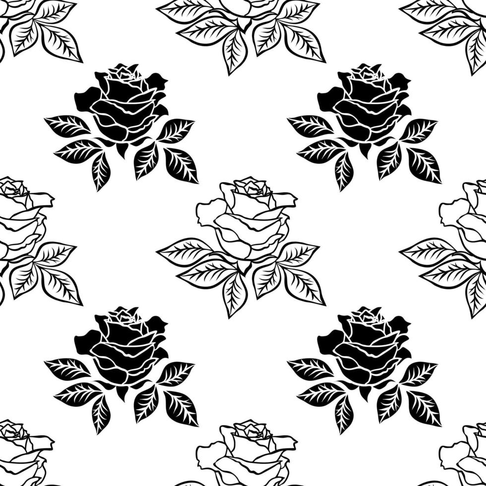 Rose flower pattern. Black outline elements isolated on white background. Pattern for creating design. vector