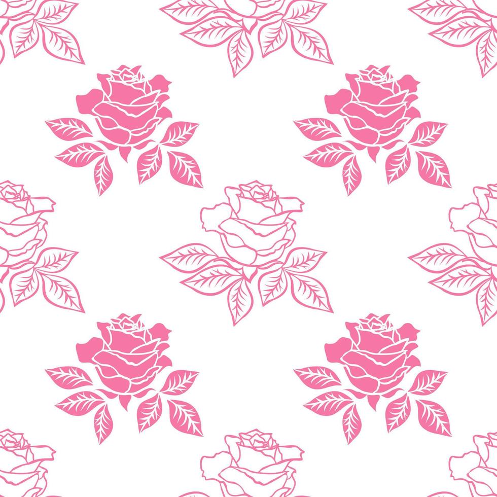 Seamless pattern of pink roses on a white background. vector
