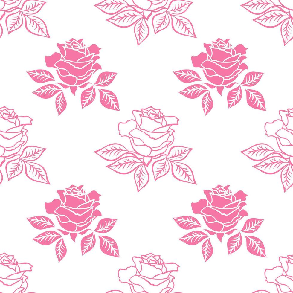 patrón sin costuras de rosas rosadas sobre un fondo blanco. vector