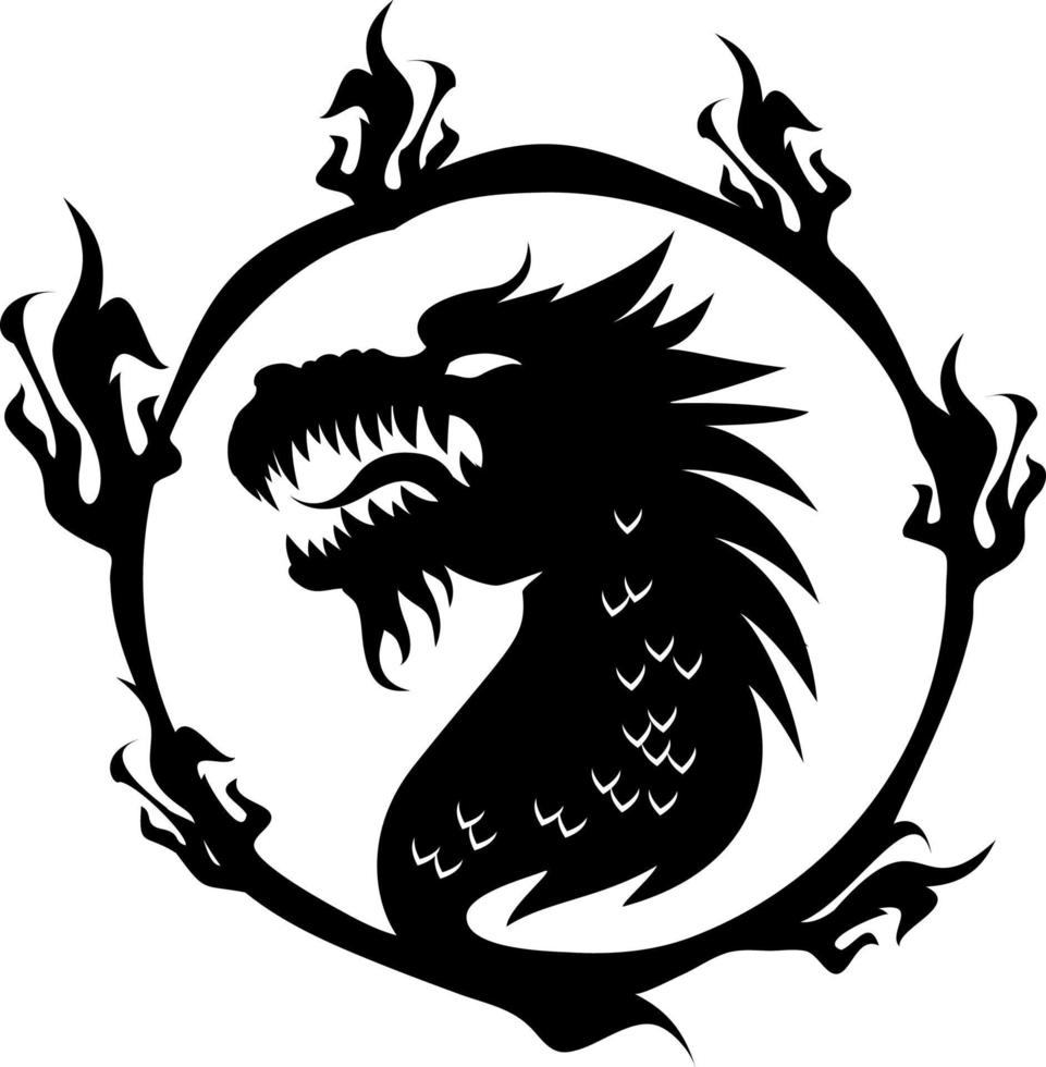 Silhouette of a golden dragon with wings. vector