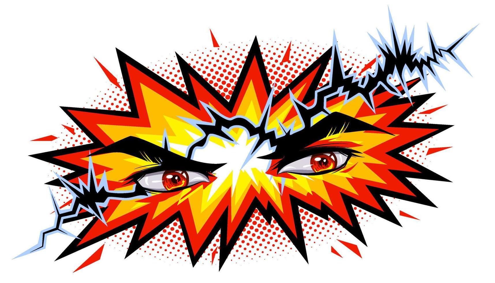 Angry man look in manga and anime style with lightning bolt. vector