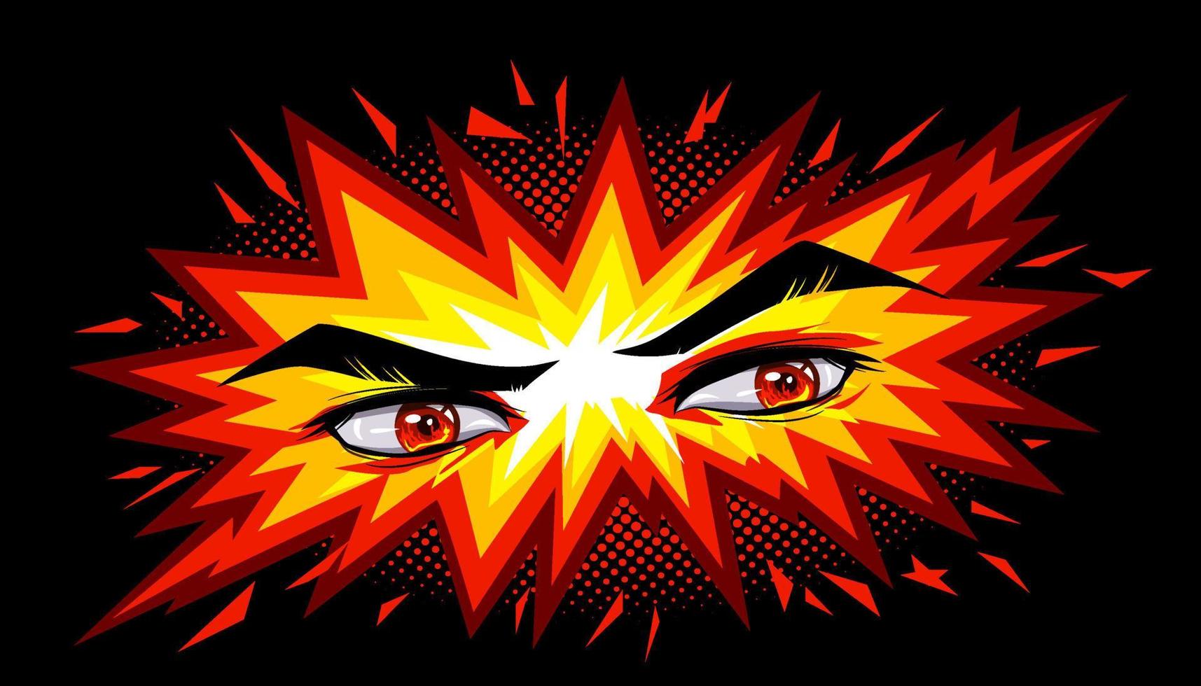 Furious look of a man in manga and anime style with red eyes. Red eyes warrior in manga and anime style. vector