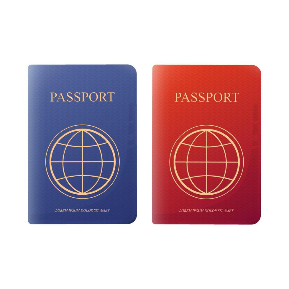 Passports with tickets. Red and blue passports. vector