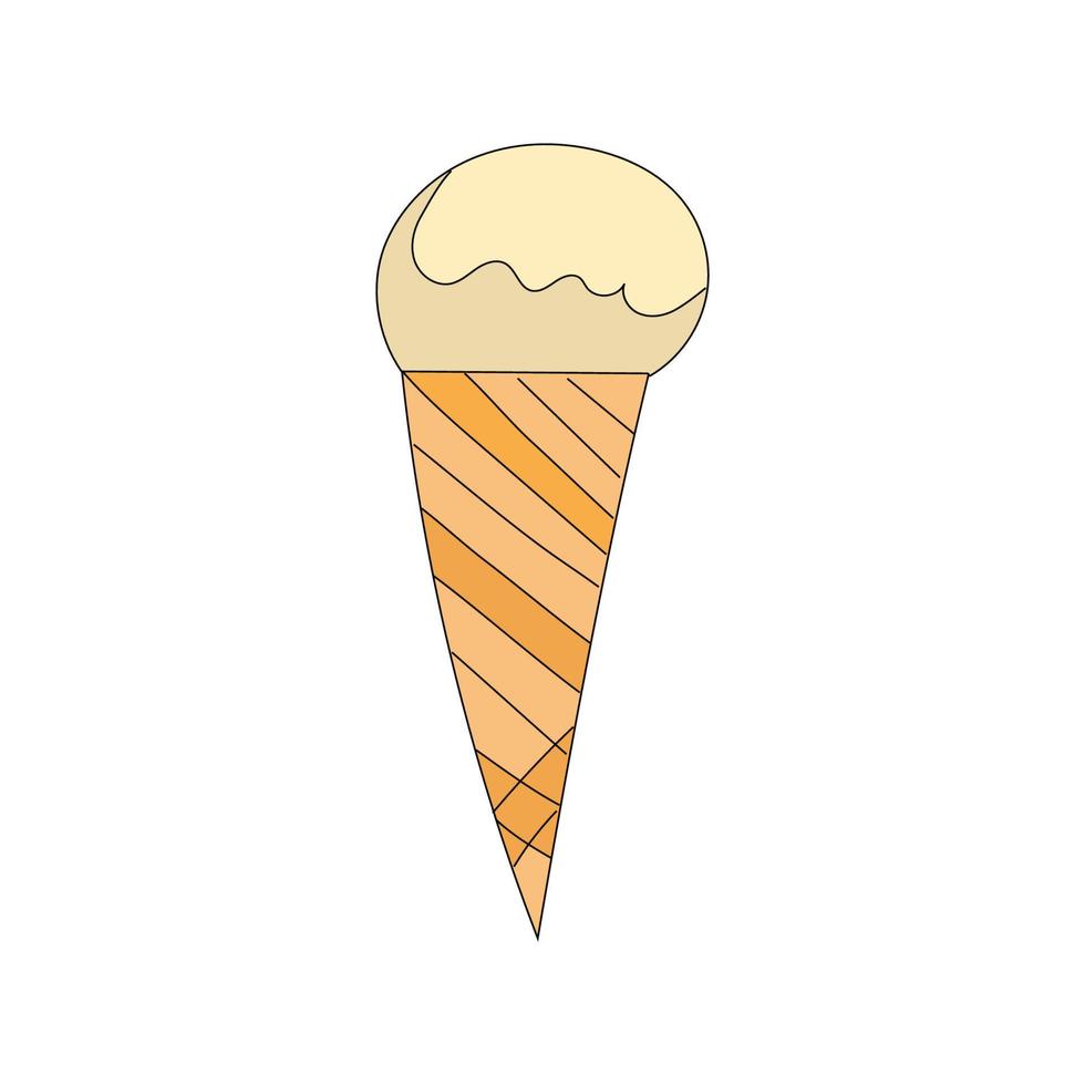 Vanilla ice cream in doodle-style cone. Vector isolated image in style of doodle for web design or print