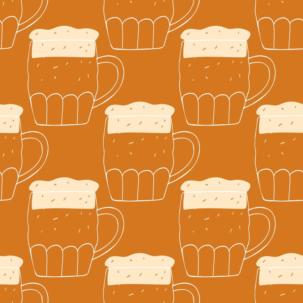 Seamless pattern stylized illustration mugs of beer on brown background vector