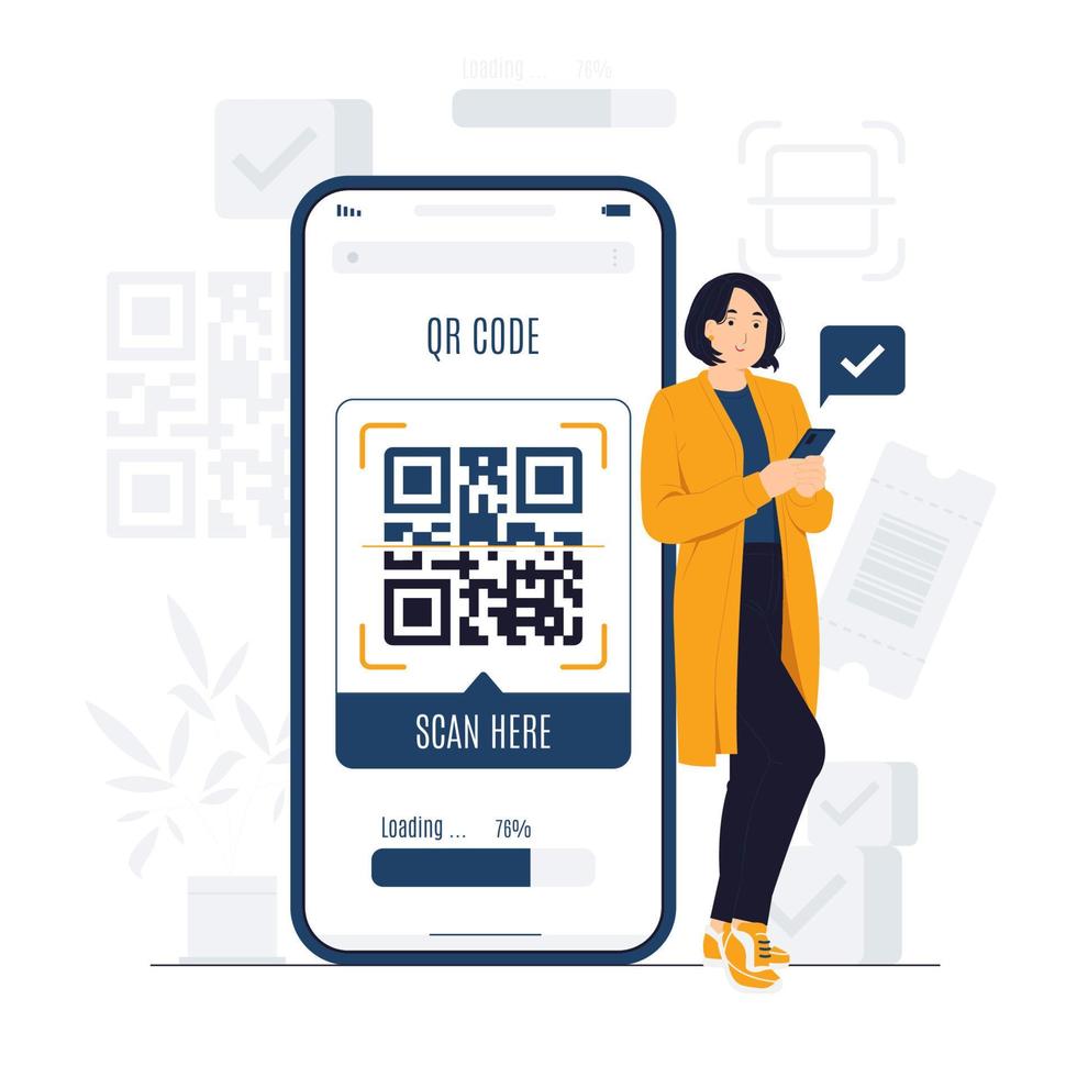 escaneo de código qr para pagar la ilustración del concepto vector