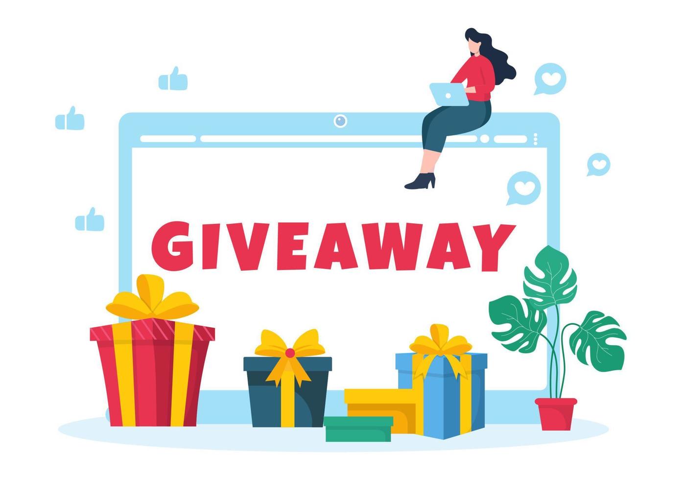 Giveaway Template Hand Drawn Cartoon Flat Illustration with Win a Prize, Surprise Package, Reward and Gift Box Design vector