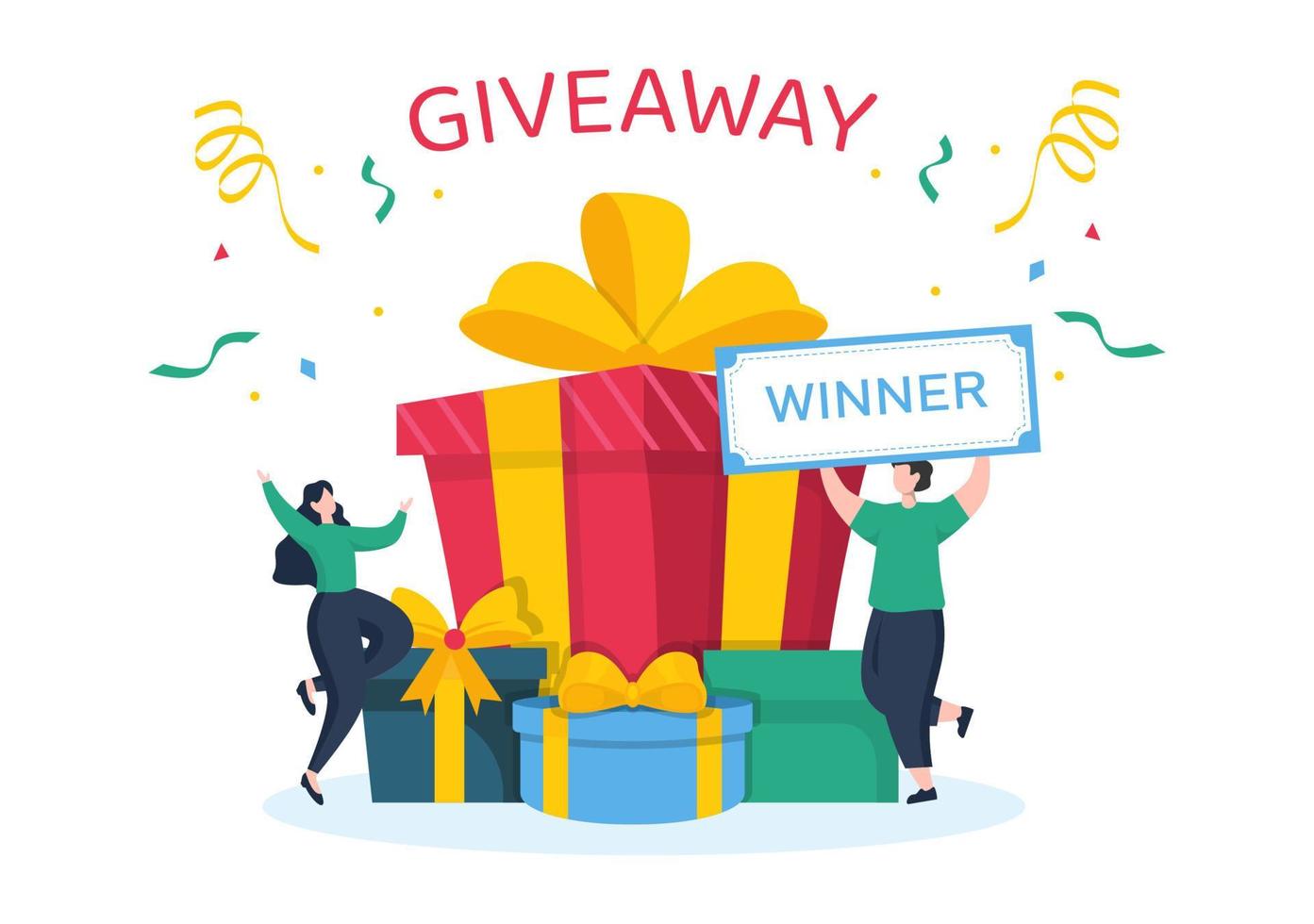 Giveaway Template Hand Drawn Cartoon Flat Illustration with Win a Prize, Surprise Package, Reward and Gift Box Design vector