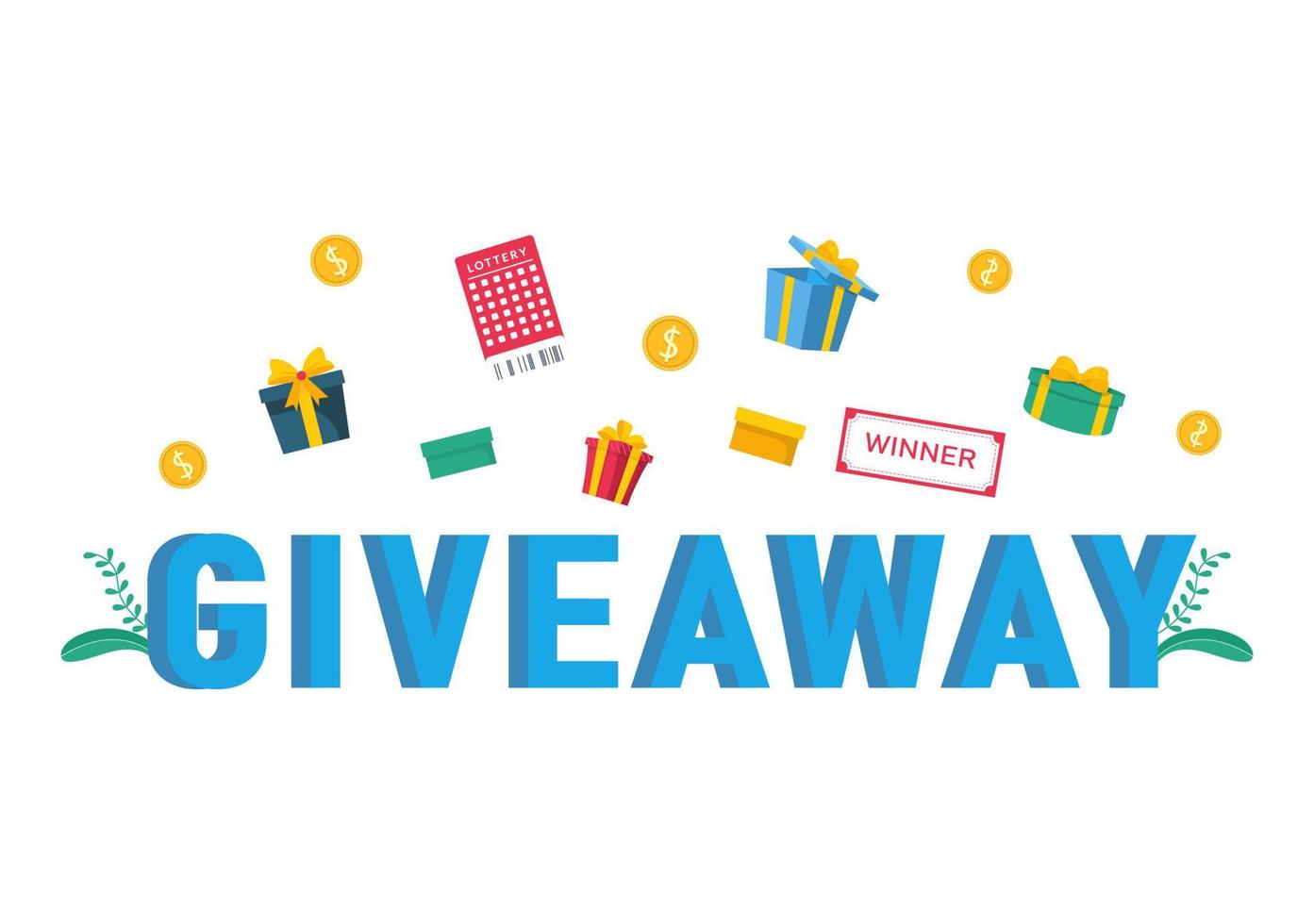 Giveaway Template Hand Drawn Cartoon Flat Illustration with Win a Prize, Surprise Package, Reward and Gift Box Design vector