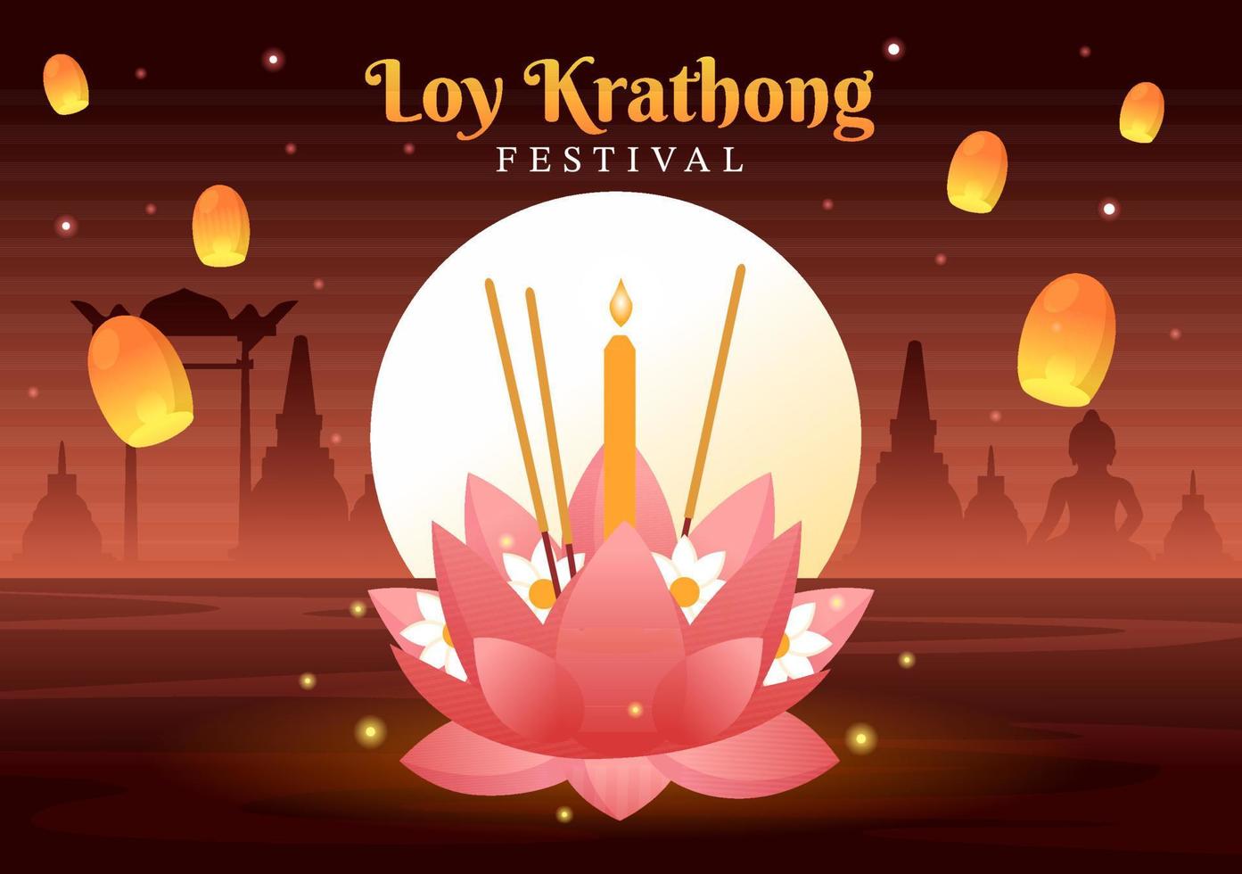 Loy Krathong Festival Celebration in Thailand Template Hand Drawn