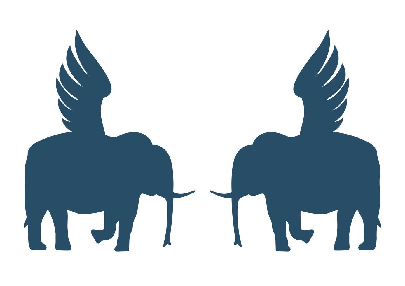 Silhouettes of two elephants with wings vector illustration