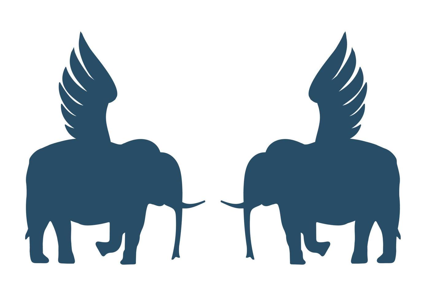 Silhouettes of two elephants with wings vector illustration