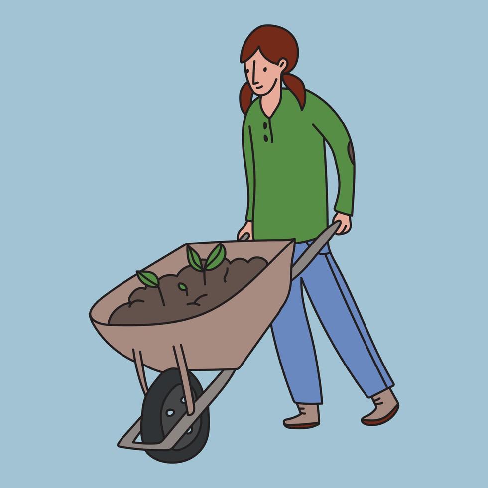 chica haciendo alguna actividad de jardinería vector