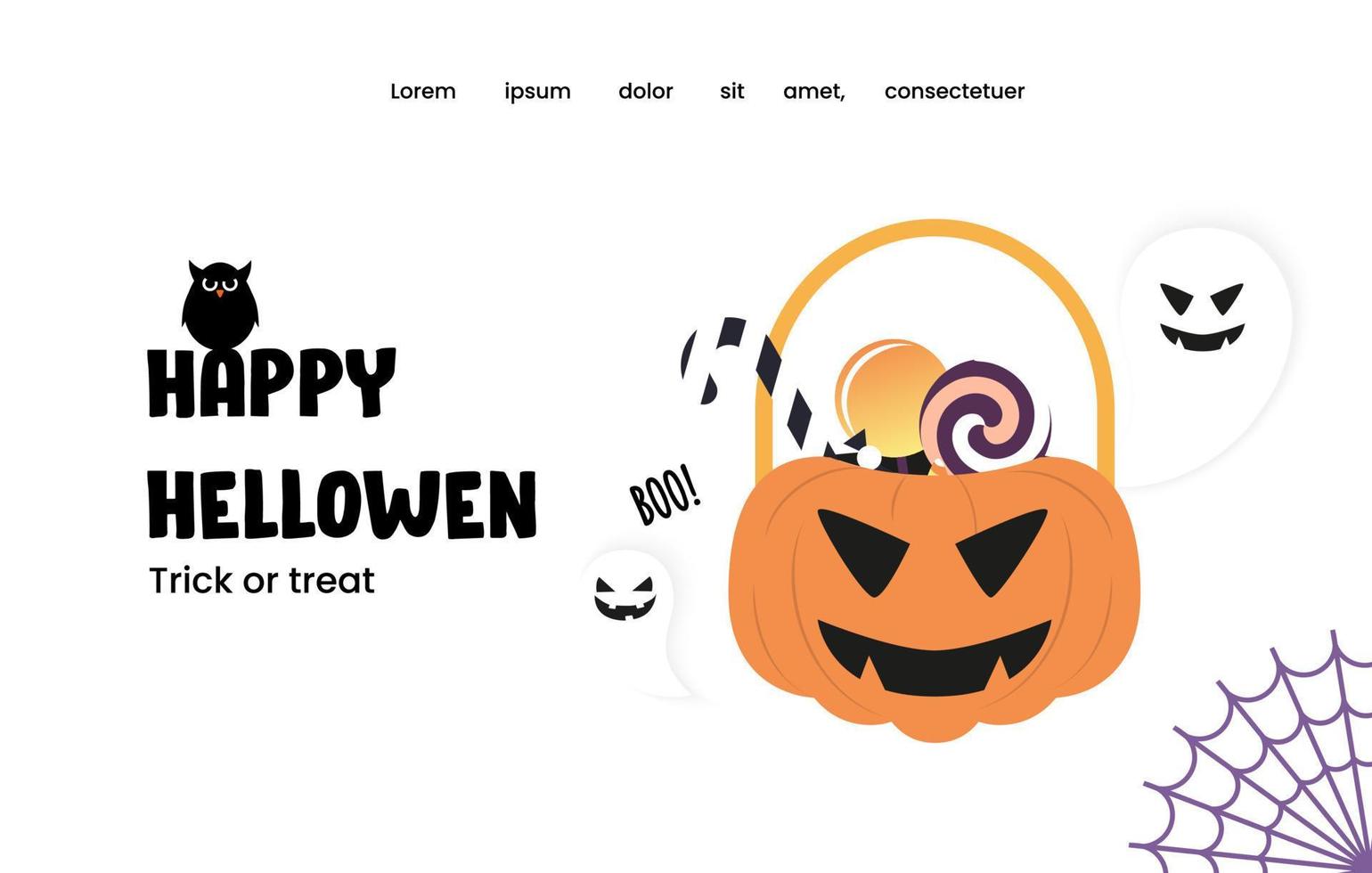 Vector illustration of happy halloween day with candy and pumpkin.