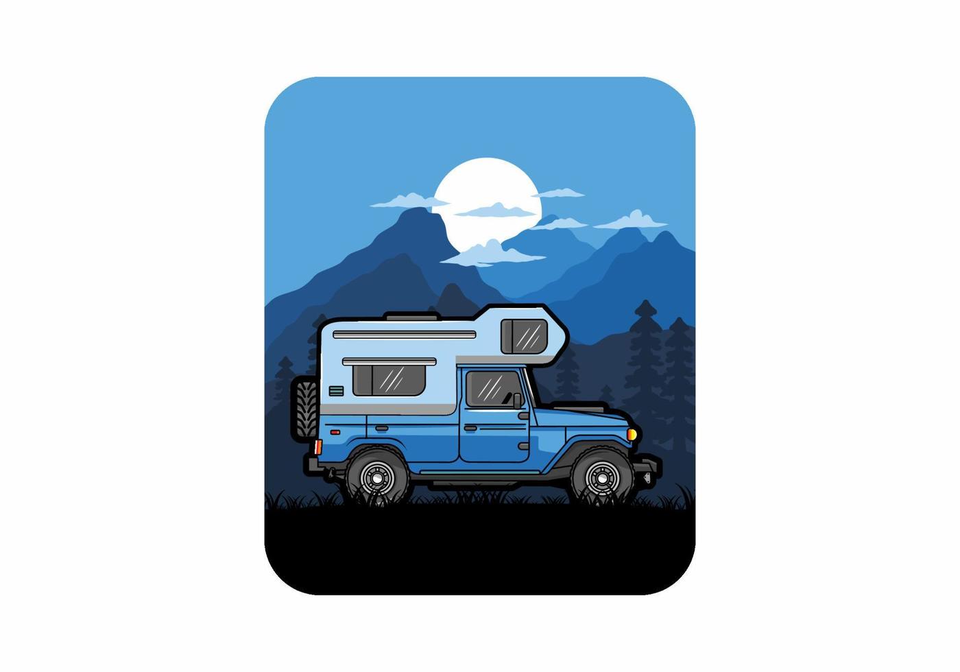 Stocky camper car illustration badge vector