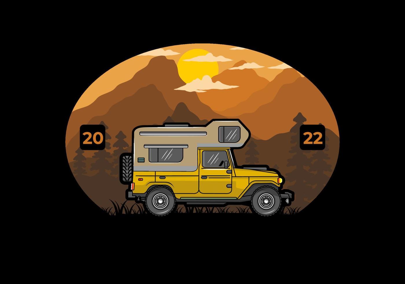 Stocky camper car illustration badge vector