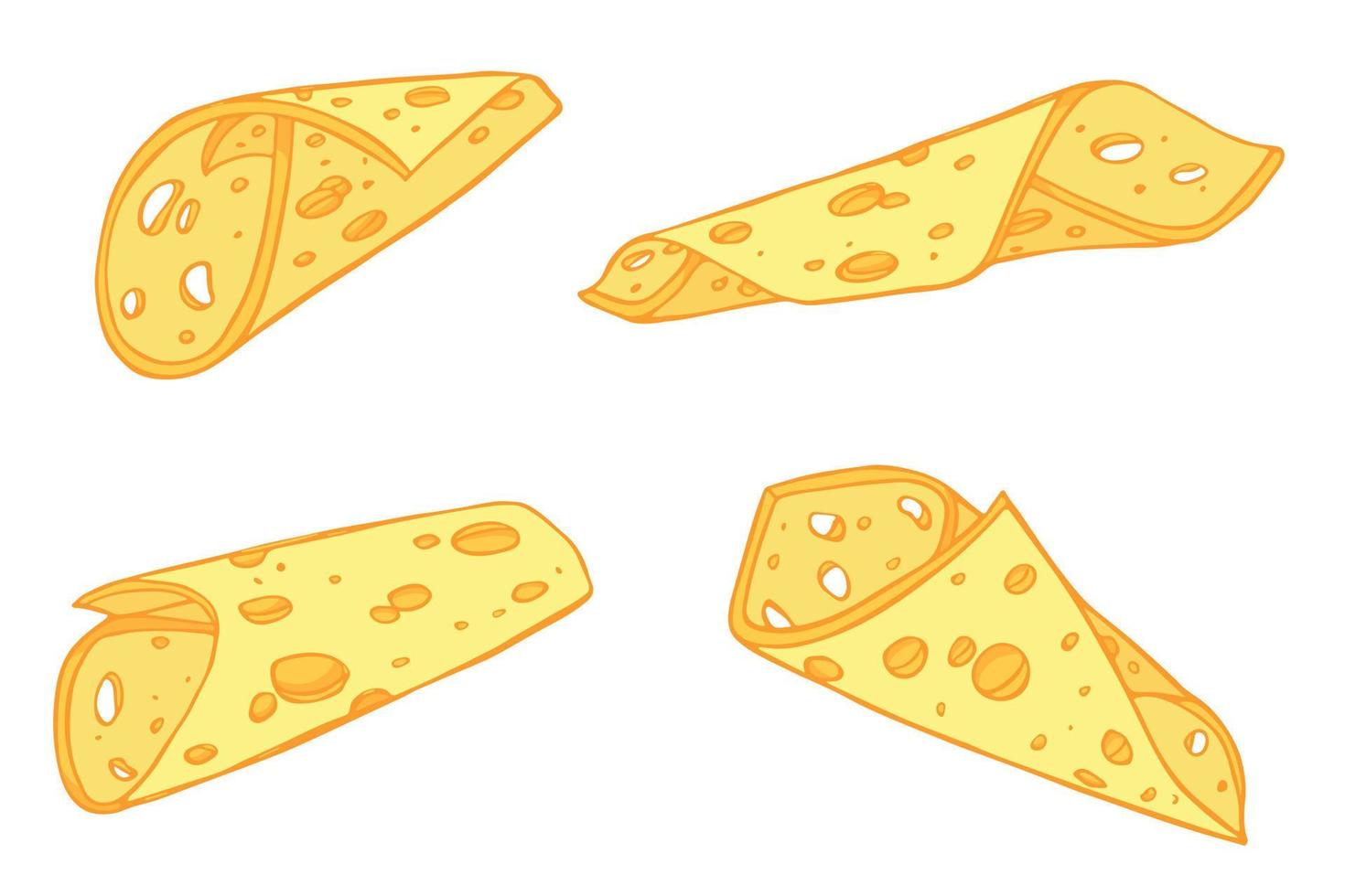 conjunto dibujado a mano de partes y rebanadas de queso. icono de queso. Imágenes Prediseñadas de vector de queso