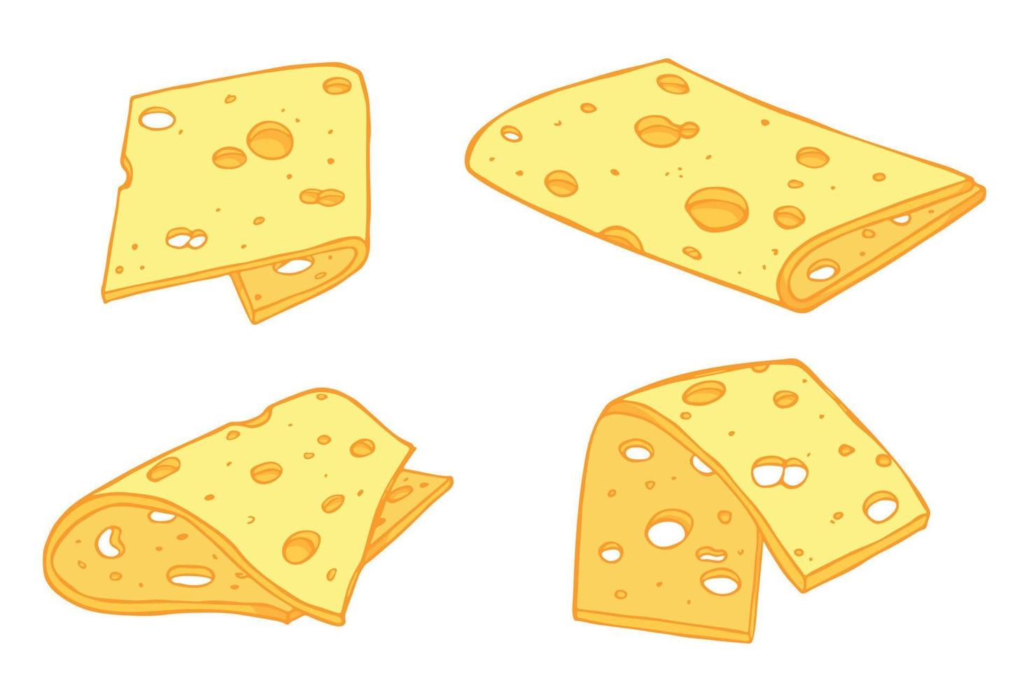 conjunto dibujado a mano de partes y rebanadas de queso. icono de queso. Imágenes Prediseñadas de vector de queso