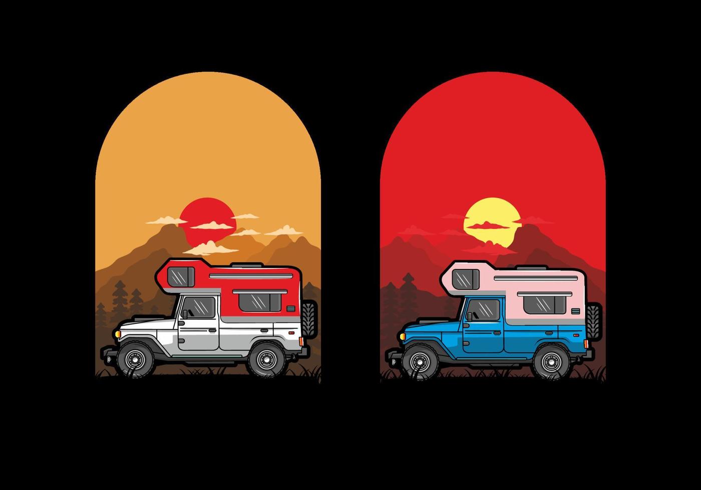 Stocky camper car illustration badge vector