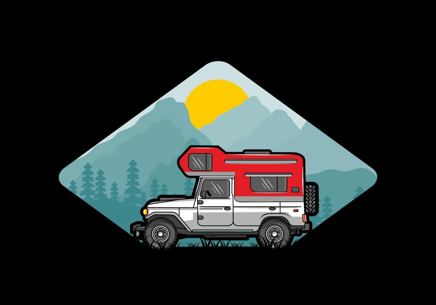 Stocky camper car illustration badge vector