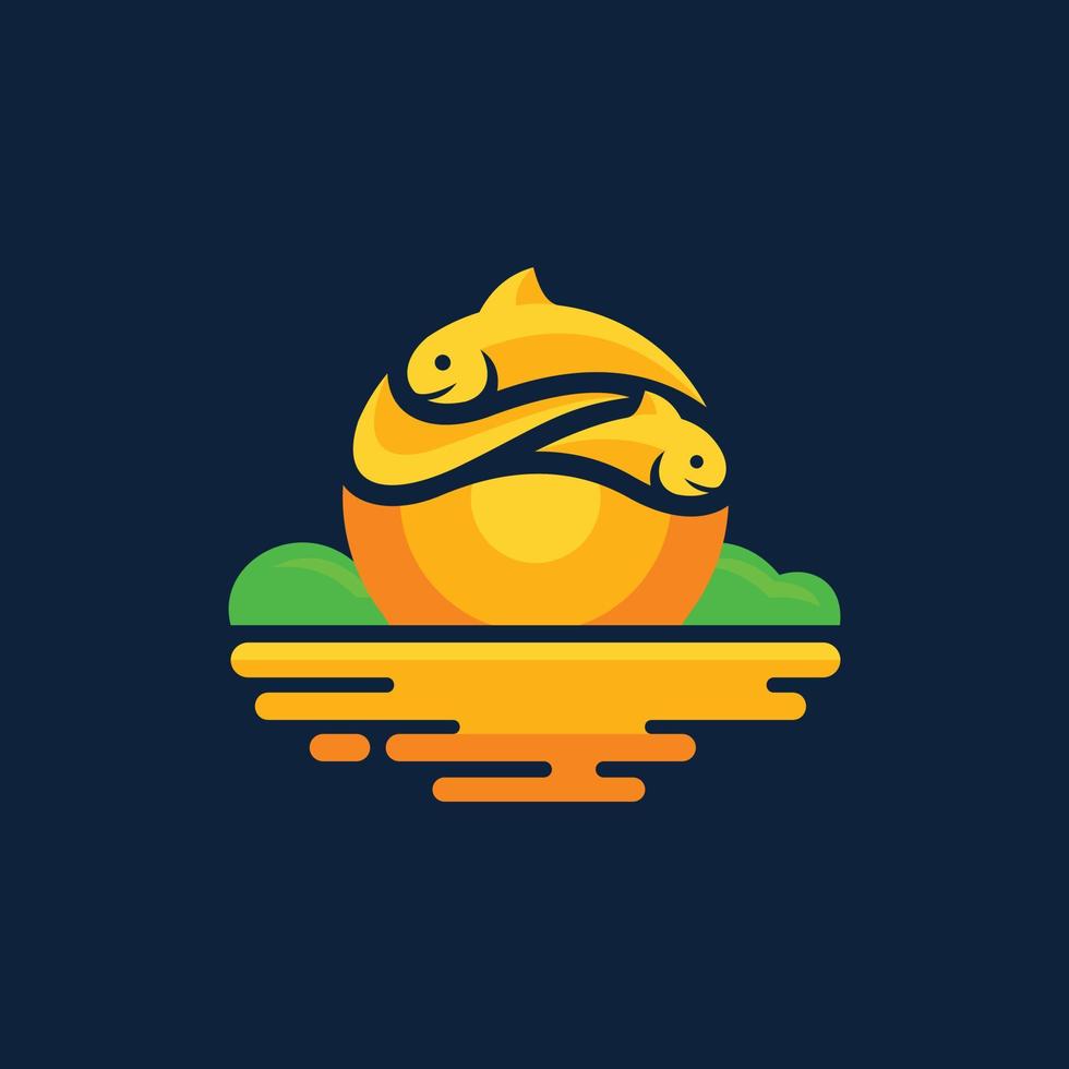 Fish Sun Ocean Nature Illustration Logo vector