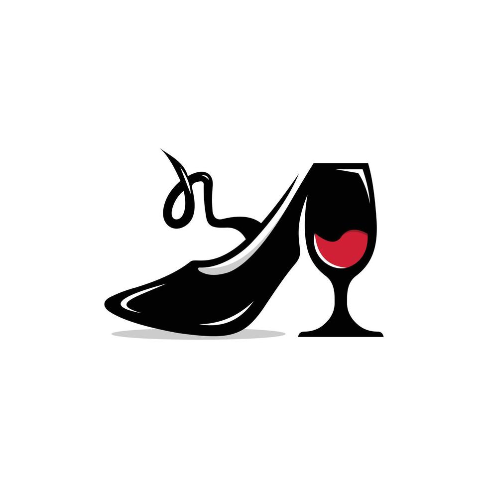 zapato tacón alto copa vino creativo logo vector