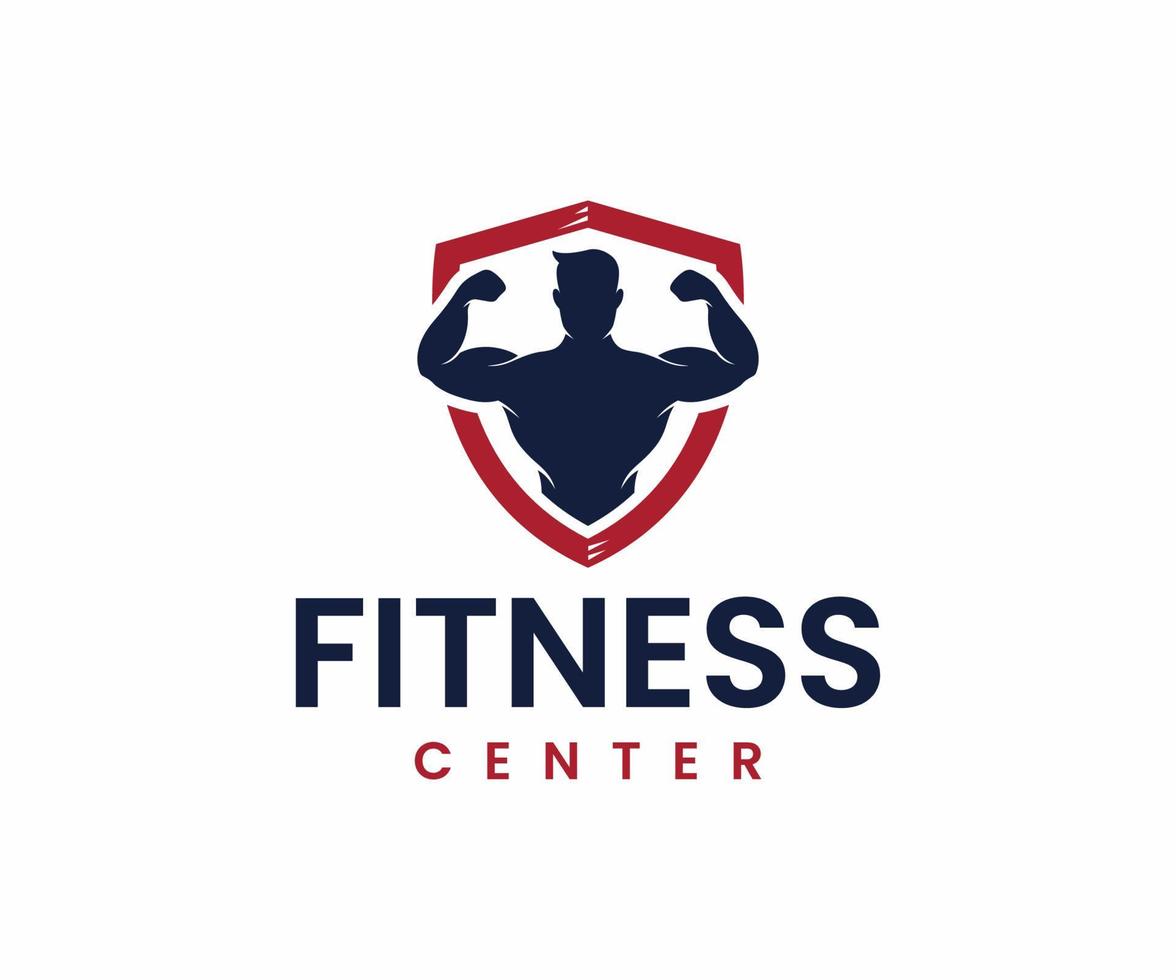 Fitness gym logo with athletic man training black and red vector