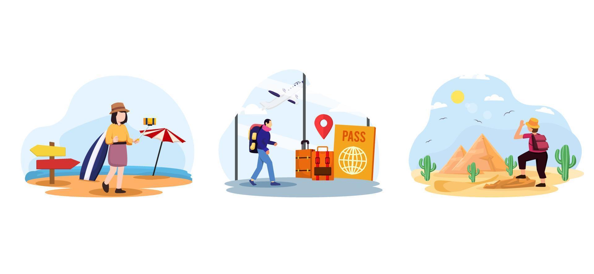 Adventure Touring Travel Flat Bundle Design vector