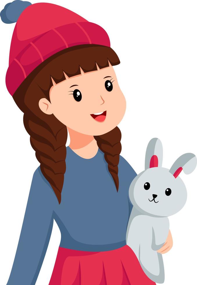 Cute Little Girl with Doll Character Design Illustration vector