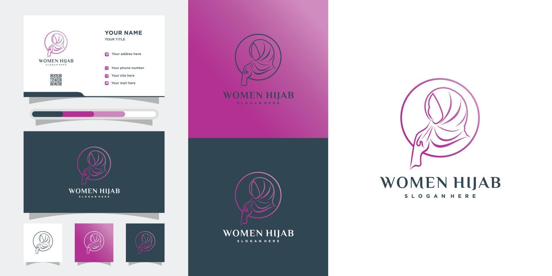 women hijab logo design with style and creative concept vector