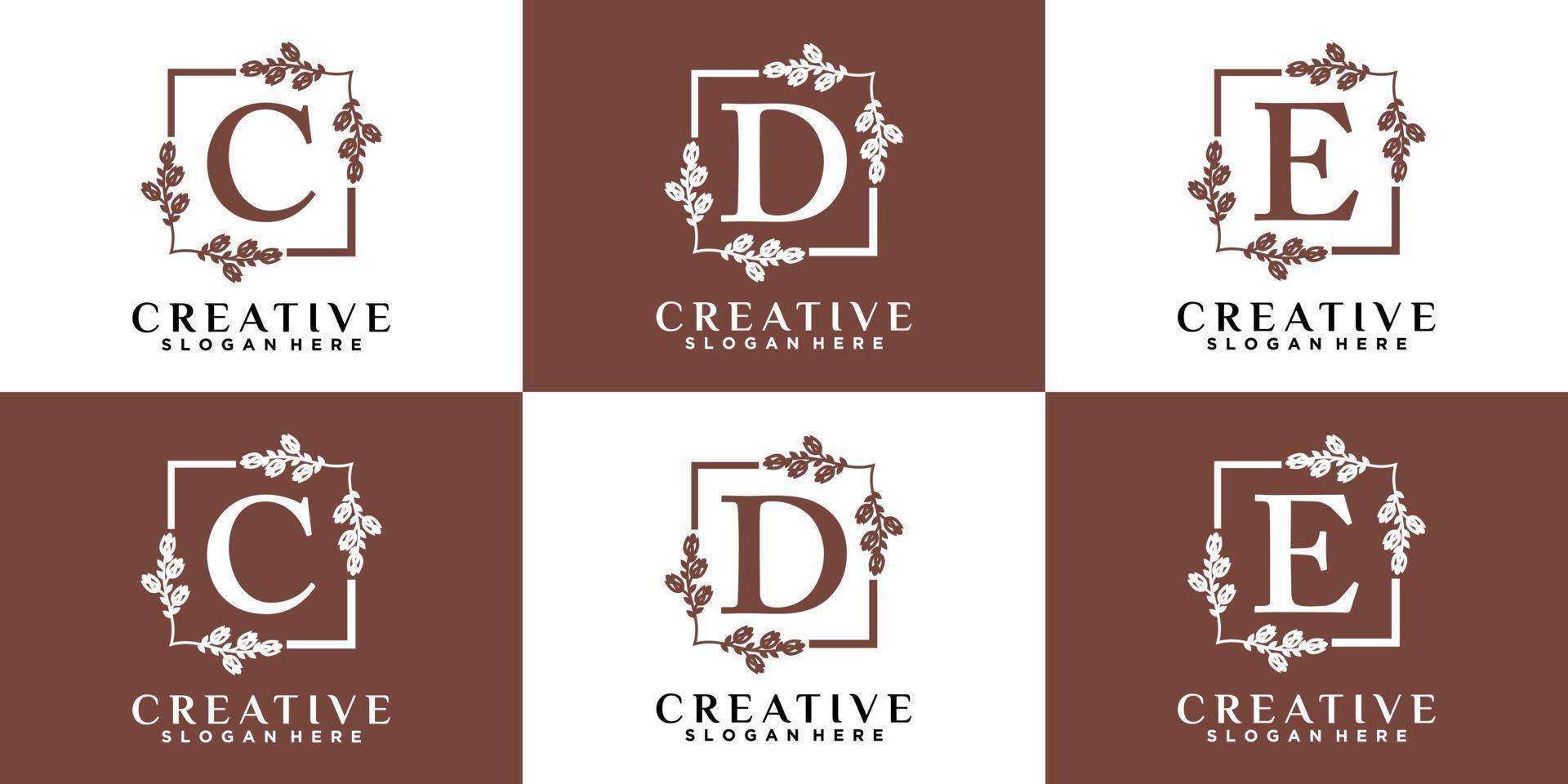 alphabet c d e logo design with style and creative concept vector